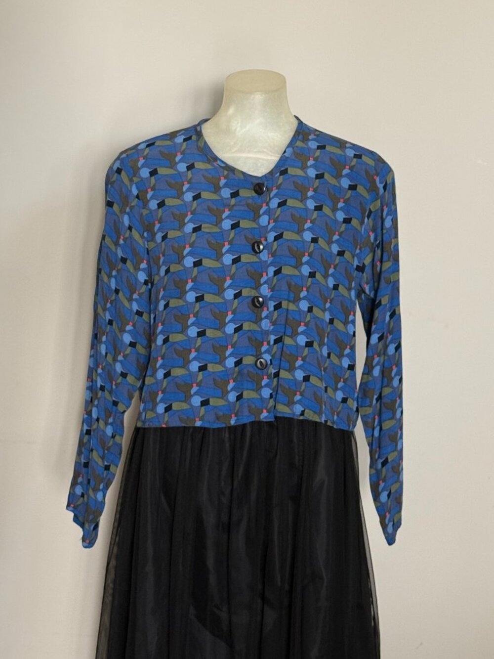 FLAX Jeanne Engelhart Rayon Geometric Cropped Cardigan Large Artwear